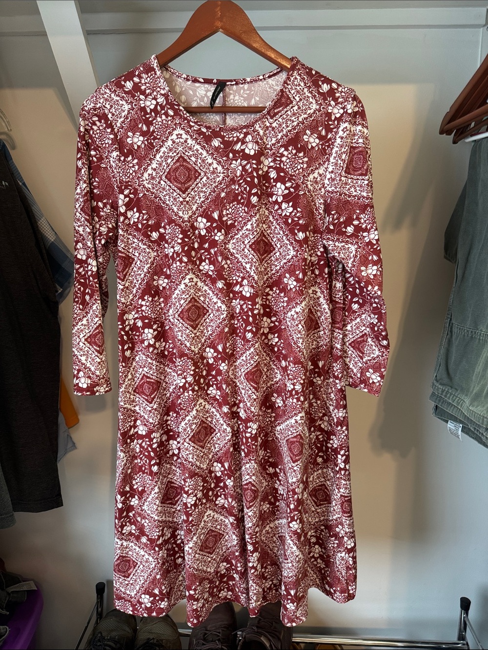 New Directions Women's Maroon Paisley Print A-Line Dress Medium